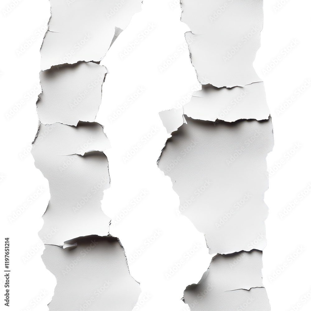 Poster abstract composition of torn paper on a clean transparent background for artistic and design purpose