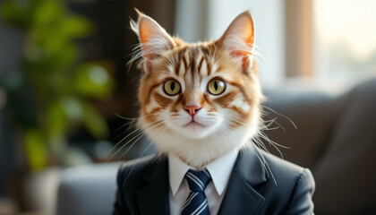 Sophisticated Cat in Suit: A Portrait of Feline Elegance