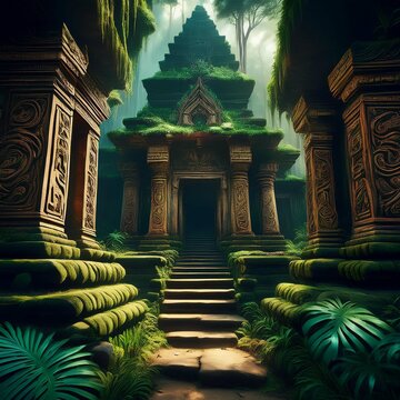 A hidden jungle temple with ancient carvings