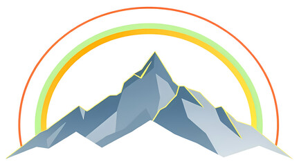 Mountain range peaks geometric minimalist illustration, rainbow arc pastel colors. clean lines gradient abstract landscape.