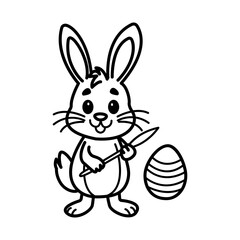 Bunny painting an egg icon in doodle style