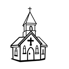 A hand drawn icon of a church