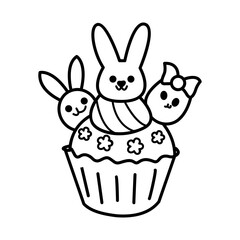 Obraz premium Easter cupcake icon in doodle style