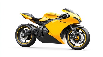 Fototapeta premium Yellow and black superbike motorcycle isolated on white background.