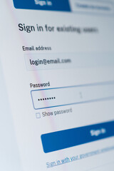 Login screen displaying email and password input fields for user authentication