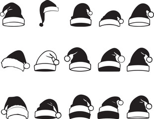 Santa hats in various styles silhouette design
