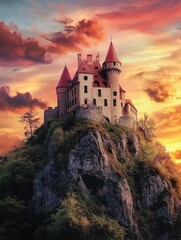 Obraz premium Mountain Castle Sunset