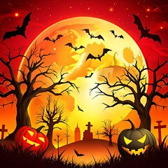 A halloween scene with bats and a full moon 