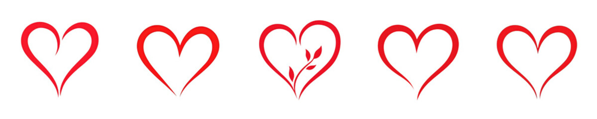 Valentine elements. Collection set Glowing red hearts in various sizes, symbolizing love and affection.