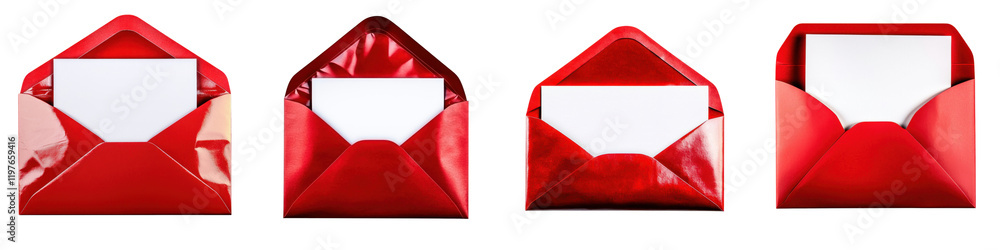 Poster valentine elements. collection set red envelopes displayed, each with a blank space for content.