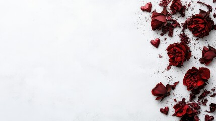 A stunning arrangement of vibrant red roses contrasts beautifully against a clean white surface, evoking the romance of Valentine's Day.