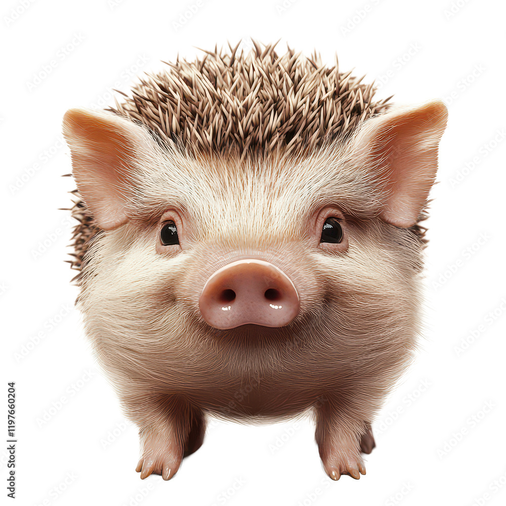 Poster a digitally altered pig resembling a hedgehog with spines captured in a whimsical setting at twiligh