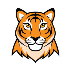 A simple, bold royal Bengal tiger mascot logo featuring a sleek, fierce tiger head with vibrant orange and black stripes, exuding strength and majesty.