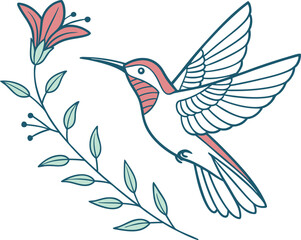 hummingbird and flower vector 