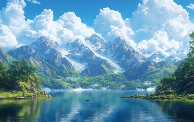 Fototapeta premium Serene Alpine Lake and Majestic Mountains