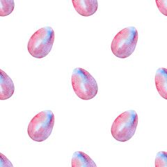 Easter eggs background. Seamless watercolor pattern with blue and pink abstract eggs for wrapping paper, wallpaper, holidays textile, fabric
