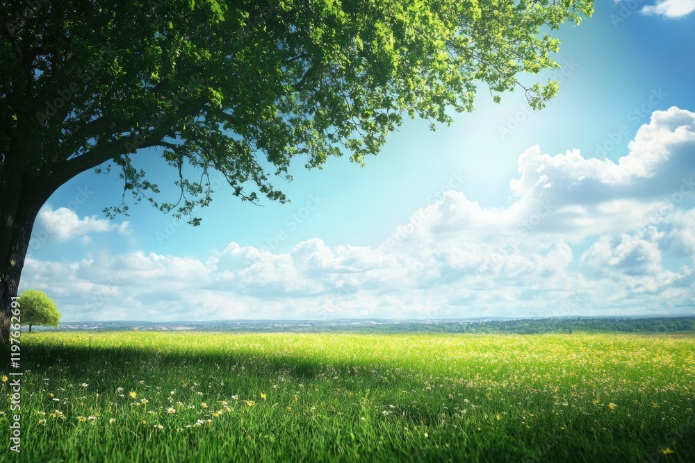 Aufkleber bright natural landscape with clear sky and lush green grass inviting creative expression and text p