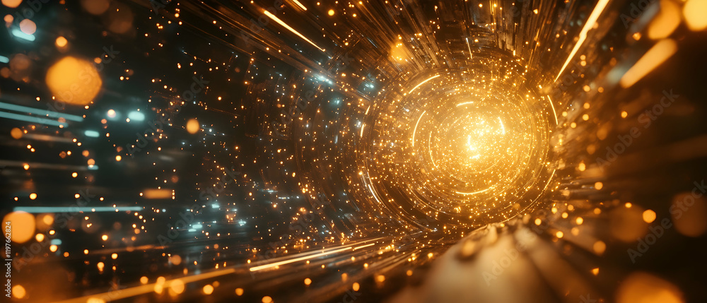Poster dazzling stage with golden rays and sparks creating an energetic and captivating atmosphere for a ba