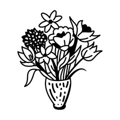 Flower vase icon in hand drawn style