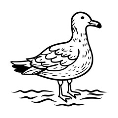 Seagull bird icon in hand drawn style