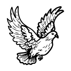 Dove flying icon in hand drawn style