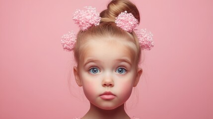 Fototapeta premium A charming little girl with a pink bow radiates joy, embodying the spirit of love and innocence, perfect for celebrating Valentine's Day.