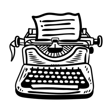 Antique typewriter icon in doodle style