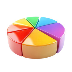 Obraz premium Vibrant pie chart representing data segments in various colors, ideal for presentations and infographics.