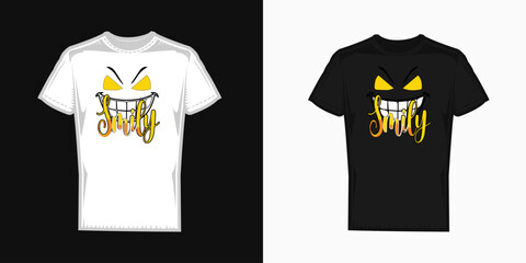 Smiles for t-shirt design with Slogan. Colorful acid emoji smile illustration for t-shirt.style print for apparel in colors Vector.
