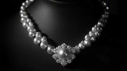 Pearl necklace with a diamond-encrusted clasp, classic design, and luxurious allure generative ai