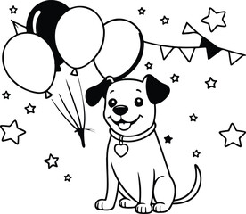 A dog coloring page line art design in white background