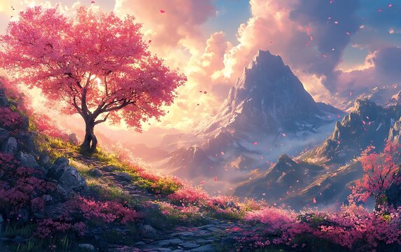 Magical Blooming Hillside Trail Painting