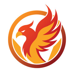 Fototapeta premium A dynamic phoenix circle mascot logo featuring a fiery phoenix with outstretched wings, encased in a bold circular frame, symbolizing strength, renewal, and resilience.
