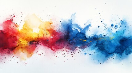 Fototapeta premium Vibrant watercolor abstract art dynamically blends red yellow blue hues. AI Generated