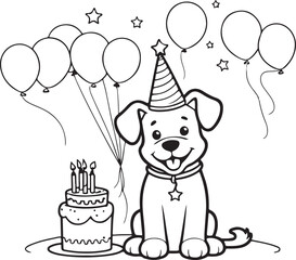 A dog coloring page line art design in white background