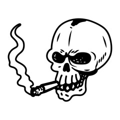 A doodle style icon of a smoking skull