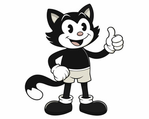 Vintage Cartoon Cat Mascot in Black and White Illustration with Retro Animation Style