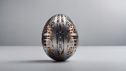 Intricately designed metallic egg with gold accents, artistic decoration