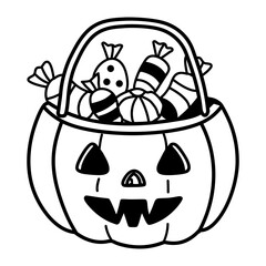 A hand drawn icon of halloween treat in a pumpkin basket