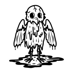 A hand drawn icon of a creepy zombie bird