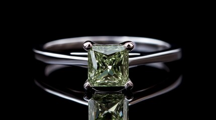 Ring design, diamond stone, a 1 carat rectangular green diamond generative ai