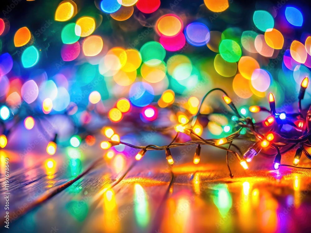 Poster abstract motion blur with multicolored lens flares and bokeh garlands creates a dynamic studio light