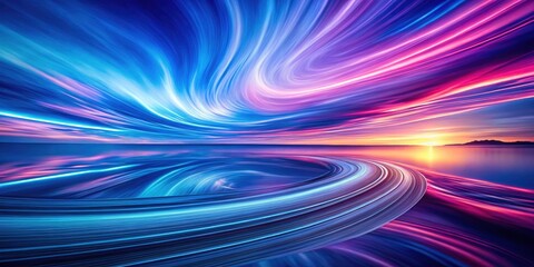 Abstract digital art: a long exposure of a blue-pink galaxy, swirling light trails create a dreamy, surreal, cosmic nebula.