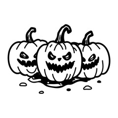 A hand drawn icon of scary pumpkins