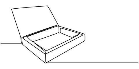 one line drawing continuous design of opened gift box isolated on white background, Continuous one line drawing of cardboard boxes. Simple Stack of cardboard boxes line art vector illustration. pro. 