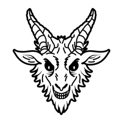 Spooky evil goat icon in doodle style