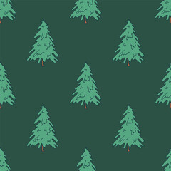 Seamless pattern with geometric minimal scandinavian Christmas tree doodle for decorative print, wrapping paper, greeting cards and fabric