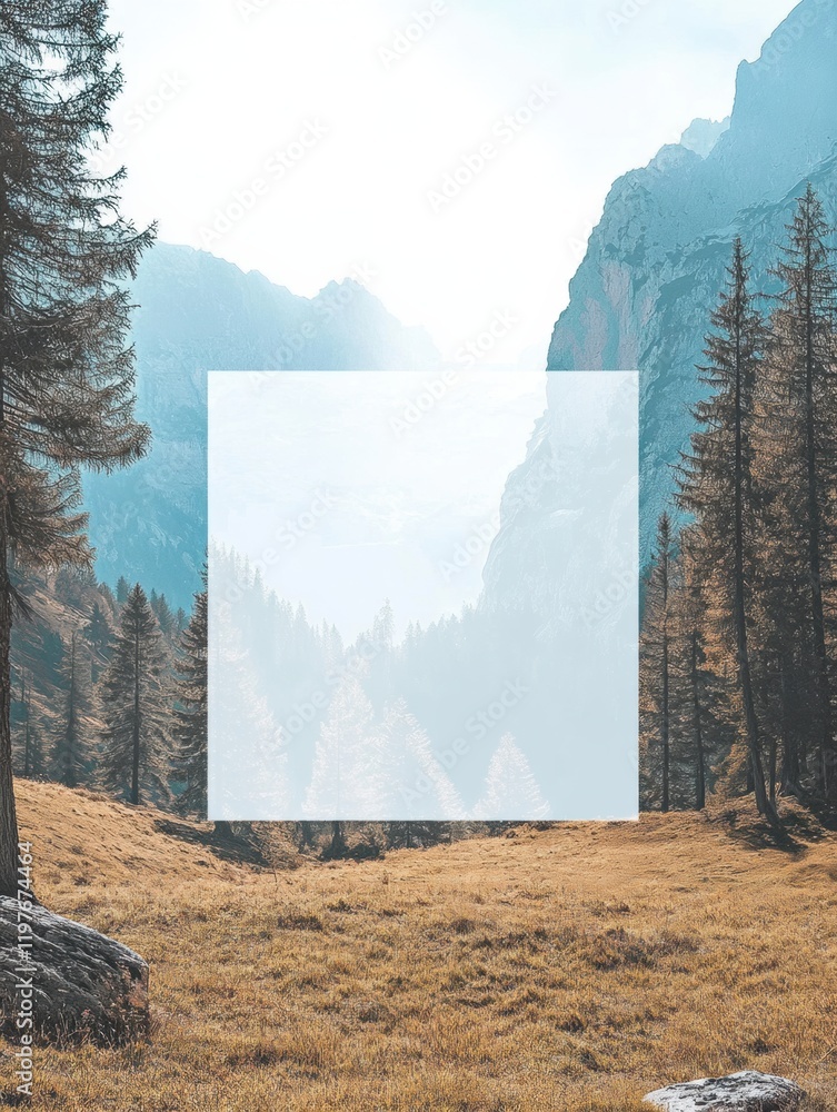 Aufkleber spacious natural landscape with empty area for text overlay among tall mountains and evergreen trees
