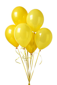 Festive background with helium balloons. Realistic decorative design elements. Vector 3d object ballon with ribbon, yellow color.  Celebrate a birthday, Poster, banner happy anniversary. 