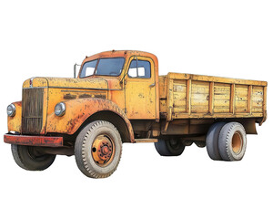 An old, rusted yellow dump truck parked on a dirt road, showcasing vintage design and history in transportation.